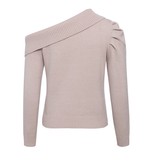 One Shoulder Cable Knit Nude Pink Sweater - Picture 6 of 11